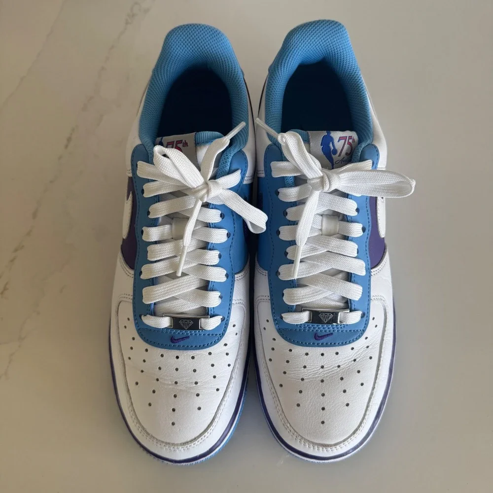 Nike Air Force 1 Sneakers NBA 75th Anniversary Lakers Mens 8.5 White Purple Blue